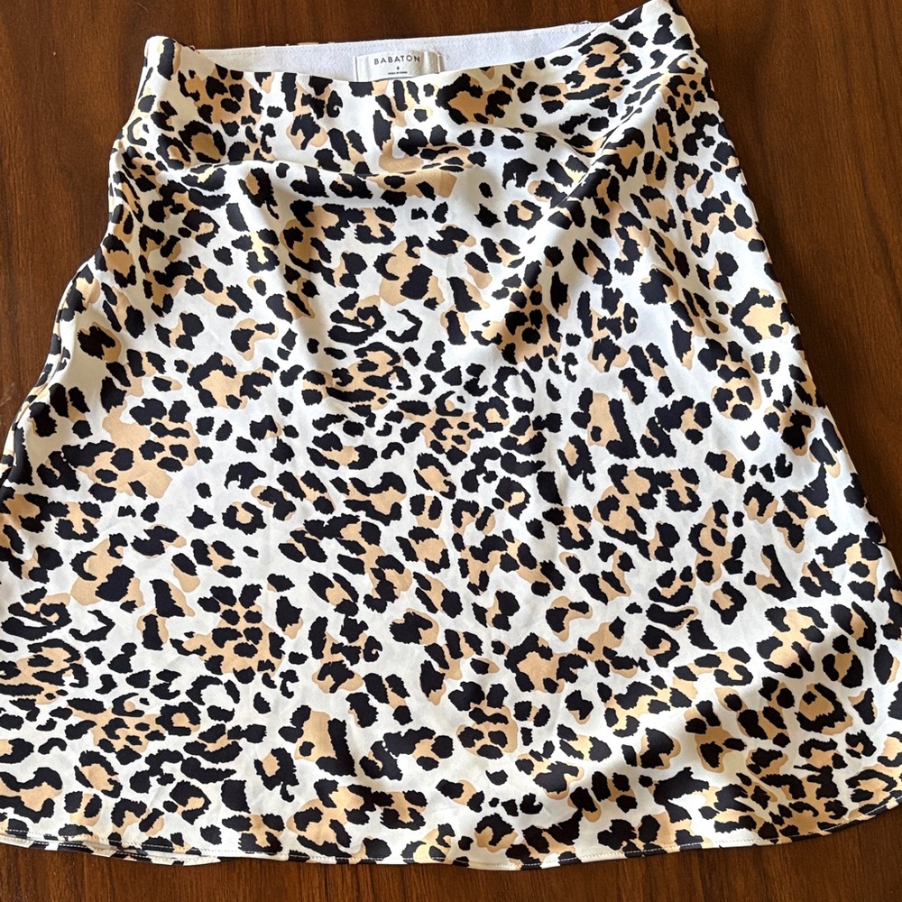 Babaton Leopard Print A-Line Skirt in Beige, Black & White